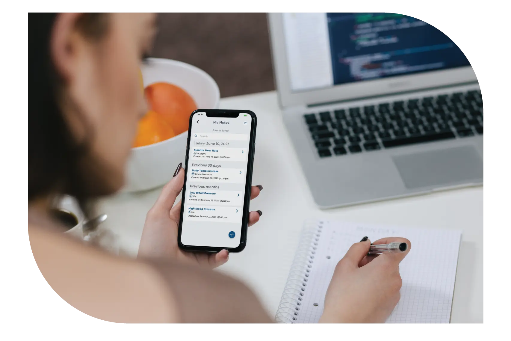A physician reviewing and transcribing key highlights from notes in the Salyx app for streamlined record-keeping and analysis. A physician reviewing and transcribing key highlights from notes in the Salyx app for streamlined record-keeping and analysis.
